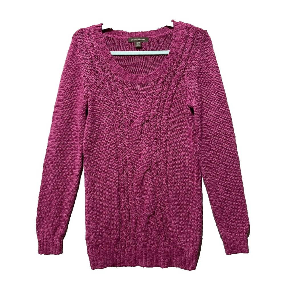 Tommy Bahama Cable Knit Sweater Women's Medium Pink Pullover Preppy Barbiecore